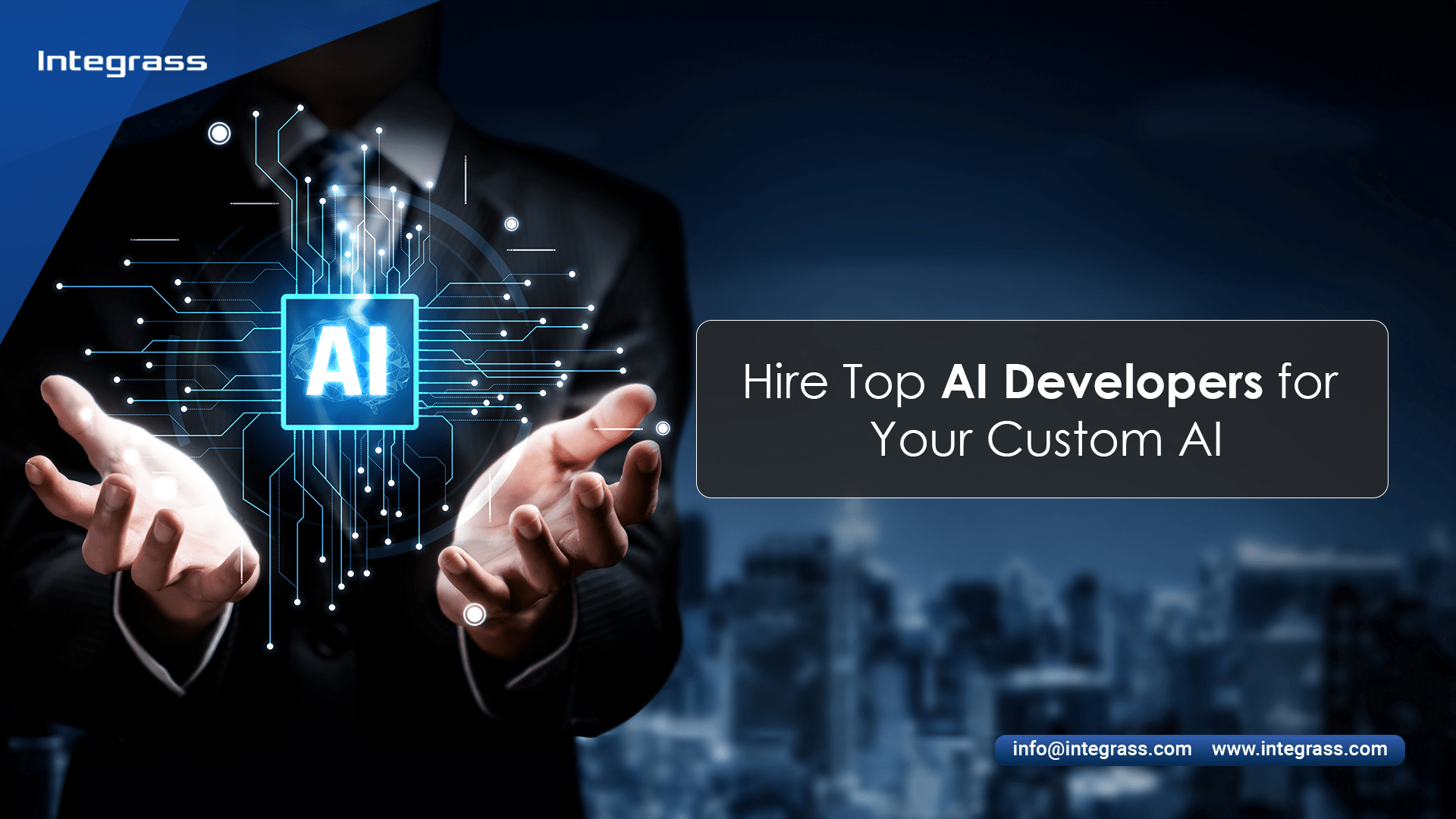 Learn to hire top AI developers with Integrass Talent Solutions for custom AI solutions through flexible models and a global network, Hire AI Developer, AI Project Cost, Custom AI Solutions, Tech solutions, It Talent solution.